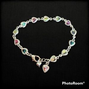 Sj Dainty Abalone Shell Romantic Coquette Heart Chain Tennis Bracelet